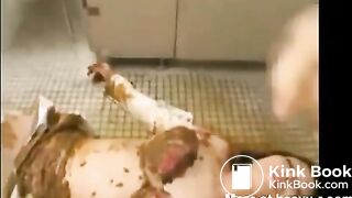 Beautiful Japanese woman enema play in toilet