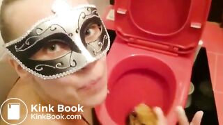 Scat whore eats shit in toilet