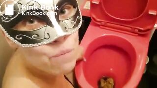 Scat whore eats shit in toilet