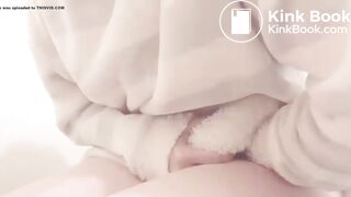 Jap girl having stomachache in toilet 1