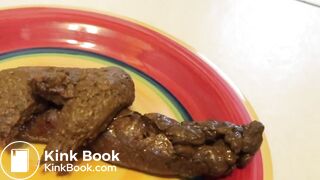 Slim Blonde pooping on a plate