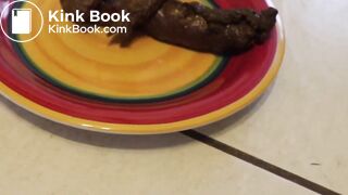 Slim Blonde pooping on a plate