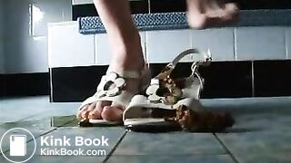 Girl shits on shoes and wears them
