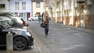 Girl pooping on a tree