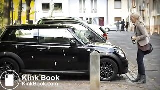 Girl pooping on a tree