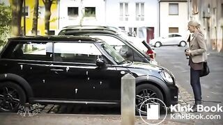 Girl pooping on a tree