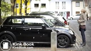 Girl pooping on a tree