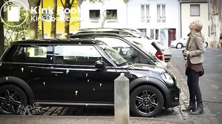 Girl pooping on a tree