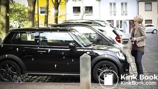 Girl pooping on a tree