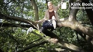 Girl pooping on a tree