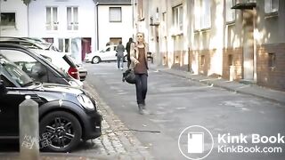 Girl pooping on a tree