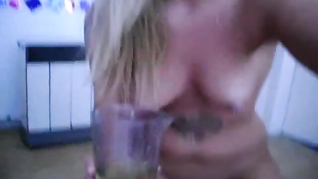 Blonde Drinks Her Own Pee - Self Shot