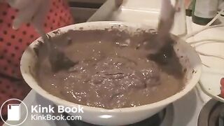 Girl shit and makes brownies with iy