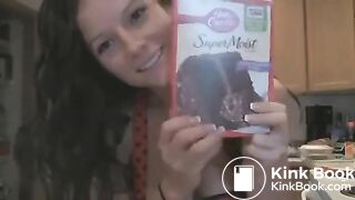 Girl shit and makes brownies with iy