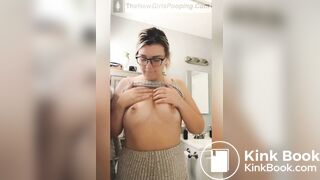 Cute Chick With Glasses Spreads Ass Over Toilet