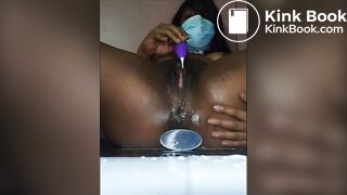 Nasty ebony shit piss all over herself