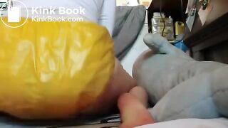 girl humps her messy diaper with plastic pants