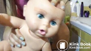 destroying the doll with her ass