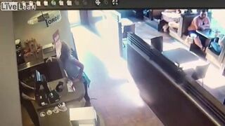 crazy girl slap men with her shit in restaurent