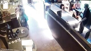 crazy girl slap men with her shit in restaurent