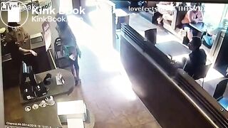 crazy girl slap men with her shit in restaurent