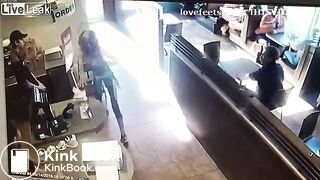 crazy girl slap men with her shit in restaurent