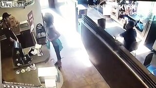 crazy girl slap men with her shit in restaurent