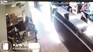 crazy girl slap men with her shit in restaurent