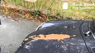 Aggressive poo on her car
