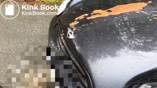 Aggressive poo on her car