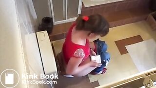 Girl on toilet pooping voyeur