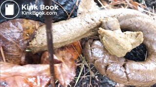 woman pooping in forest