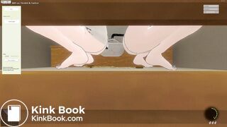 2 girls pooping together on the bathroom floor