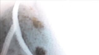 Close Up Poops Tease In White Tights