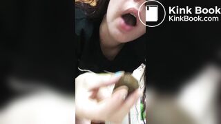 Dark haired slut shits licks and smears