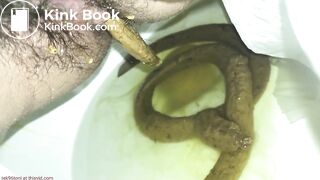 Protracted shit and strong piss in public toilet.