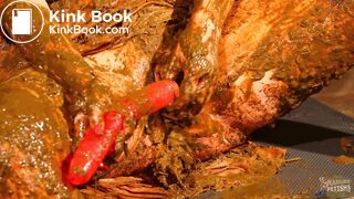 Betty stuffs her pussy with cow shit