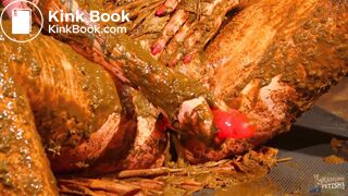 Betty stuffs her pussy with cow shit