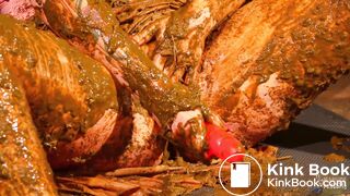 Betty stuffs her pussy with cow shit