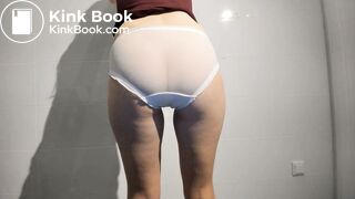 Slim blonde messes panties