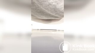 Girl big poop in toilet