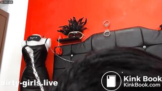 Fetish girl licking fresh scat from dildo