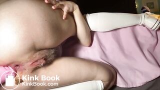 Cutie self spanks ass dildos shit at end