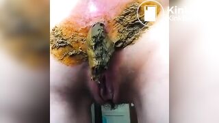 Close up of sweet girl shitting
