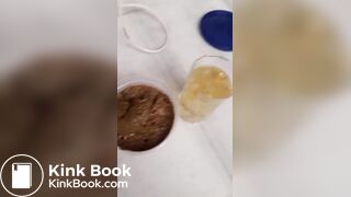 Girl making scat and piss cocktail