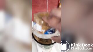Girl making scat and piss cocktail