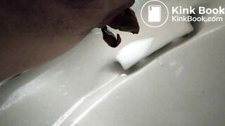 Poop into toilet 3