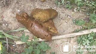 Two girls pooping outside