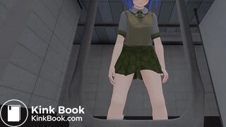 Girl pooping and peeing in urinal