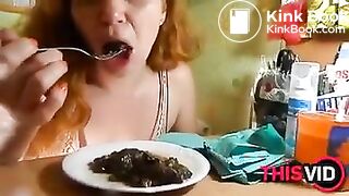 Russian Milf Enjoys Her Own Shit Dinner